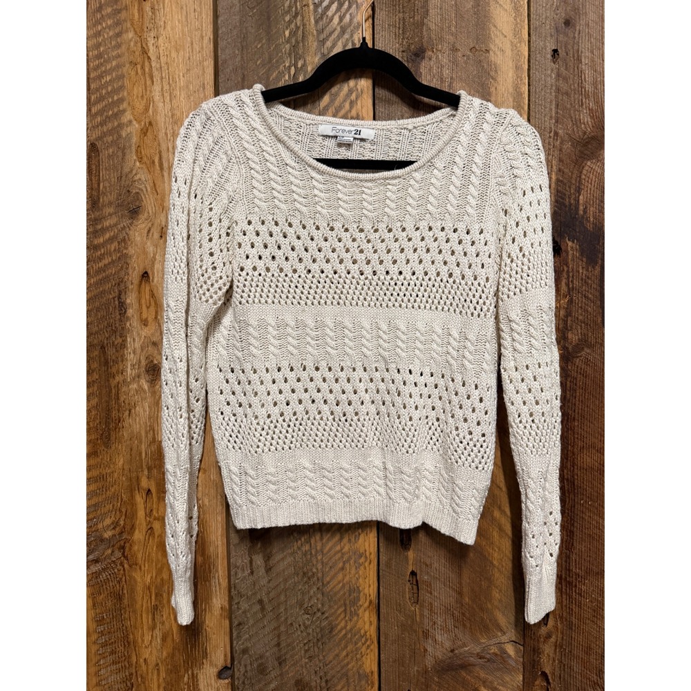 Cable Knit Sweater Womens S Cream  Cottagecore Coastal Fisherman Boho Romantic